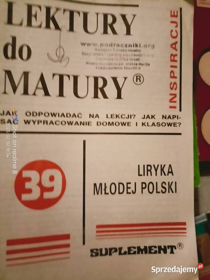 Lektury szkolne do matury Liryka Młodej Polski Rok wydania 1996 Książki naukowe i popularnonaukowe Warszawa