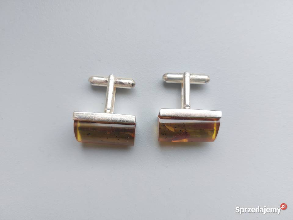 srebrne spinki do mankietów bursztynowe srebro Poznań