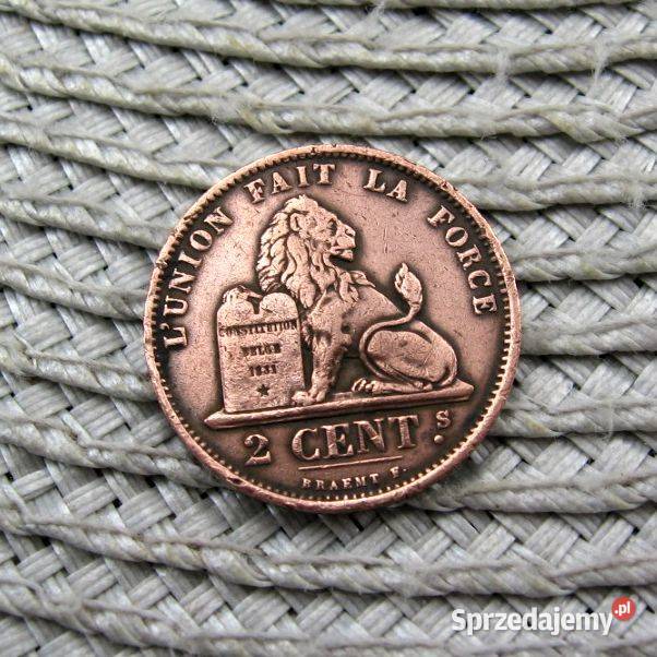 Belgia 2 Centymy 1871r Napis Francusku Kalisz