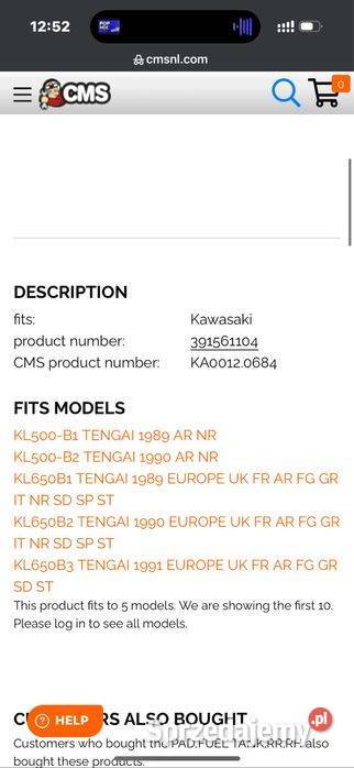 Nakładka Wypełnienie Baku kawasaki KL500 KLR650 Poznań