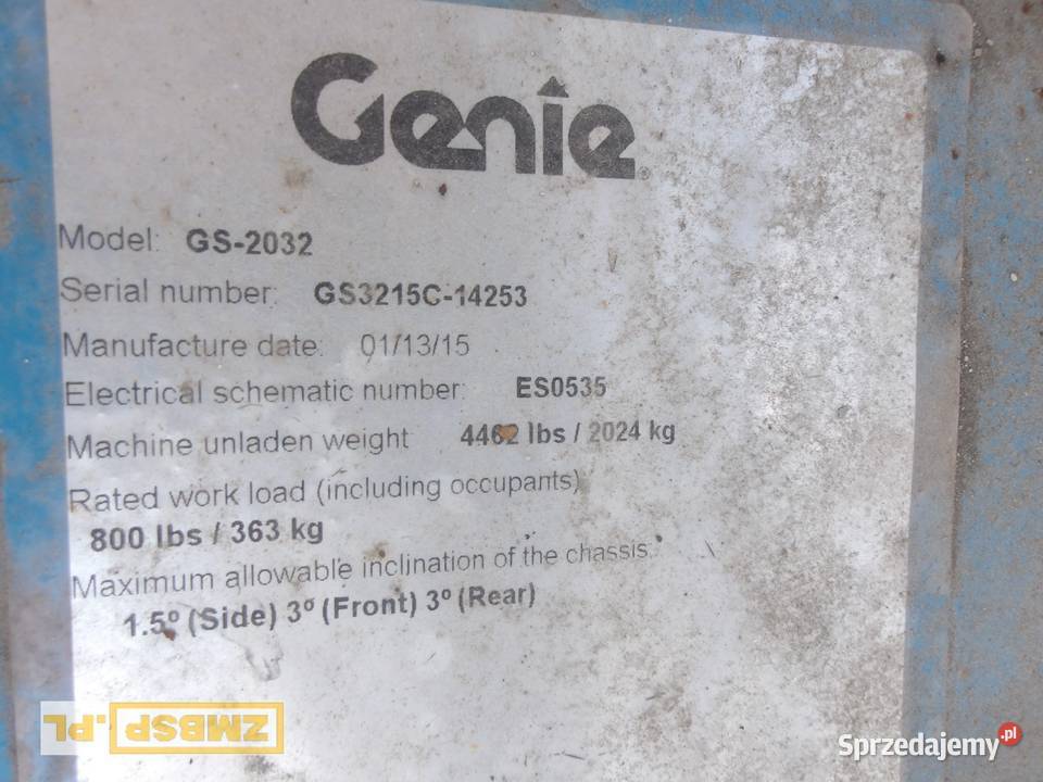 Podnośnik nożycowy8m GENIE GS2032 Dźwigi, podnośniki