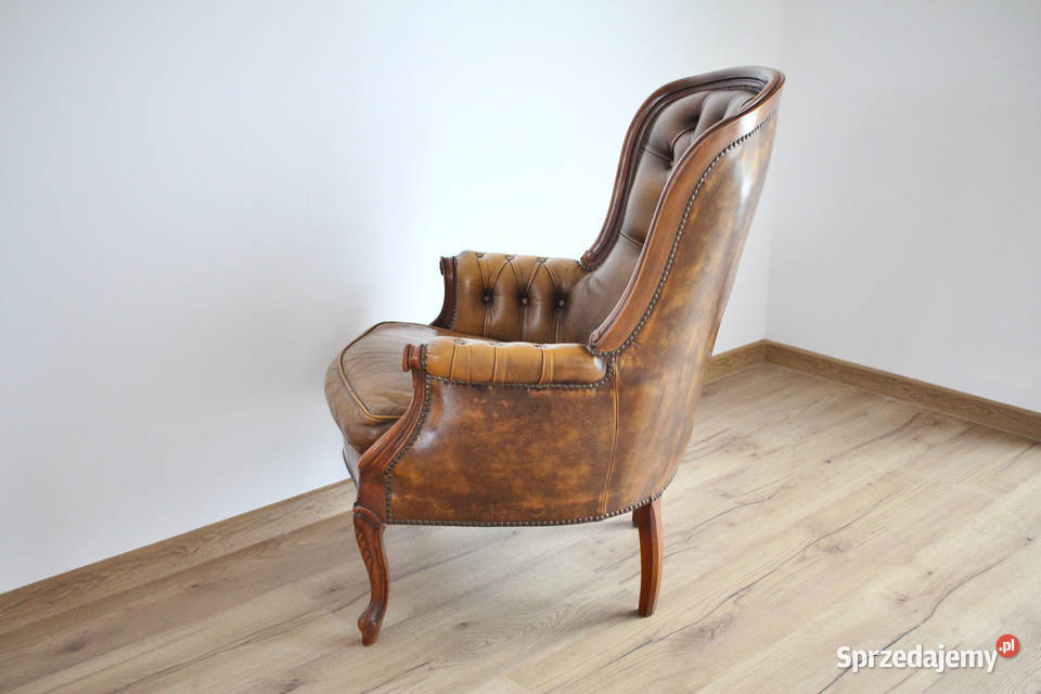 Fotel barokowy pięknie zdobienie SKÓRA Pszczyna