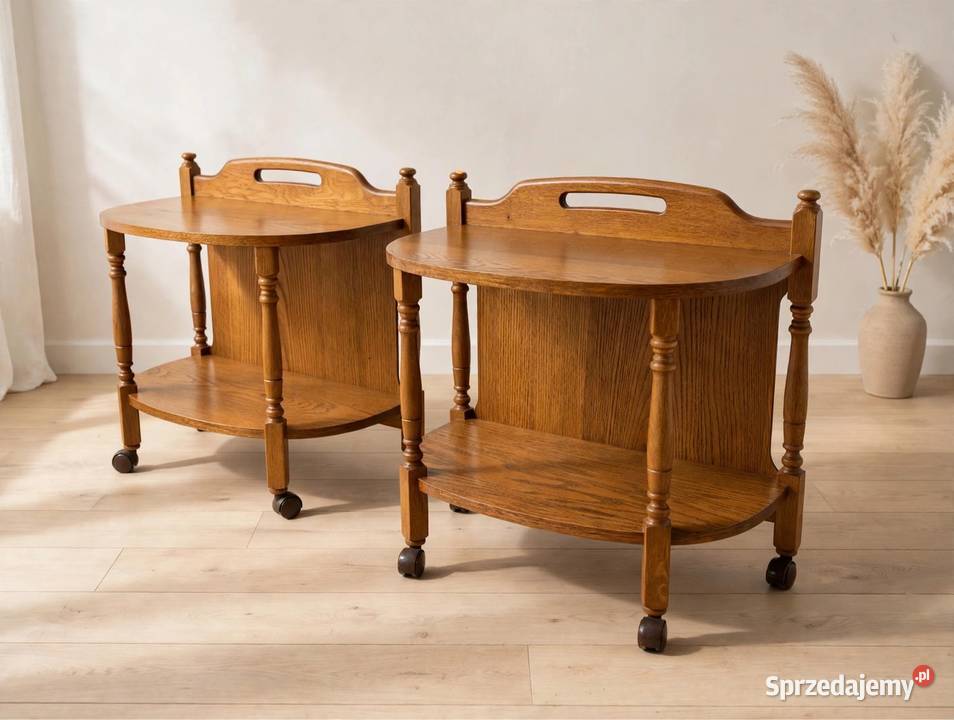 Para Stolików Vintage Dębowych na Kółkach lubuskie Skwierzyna