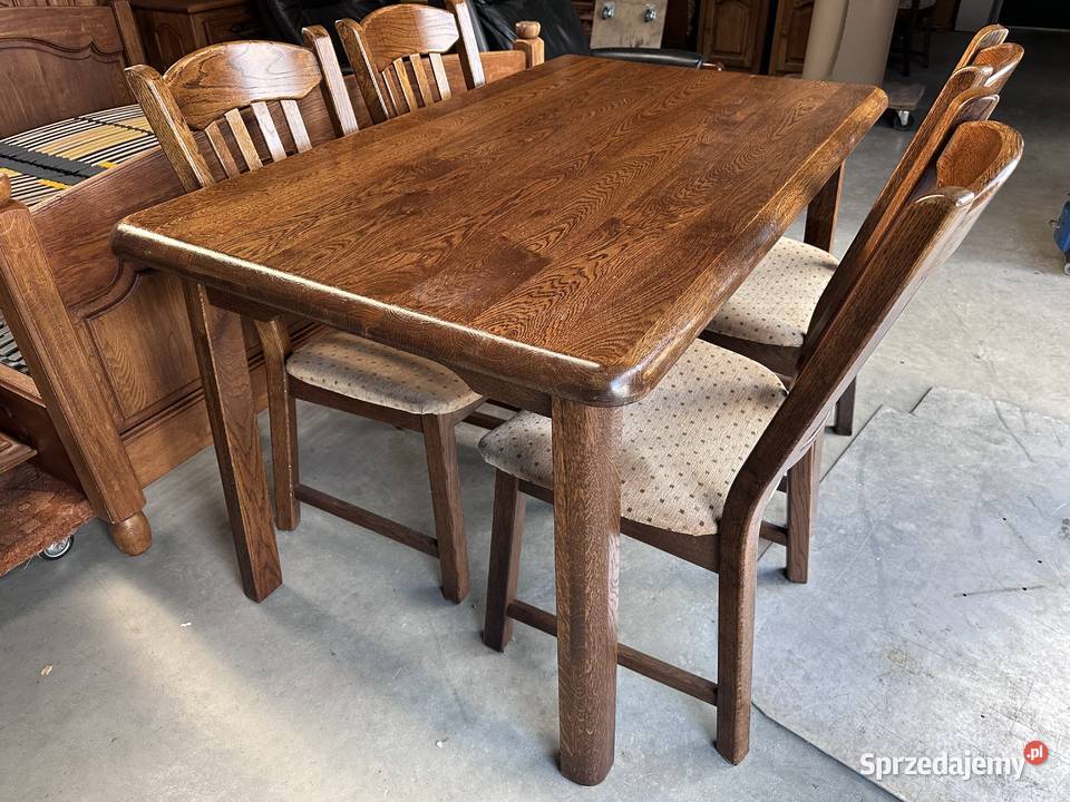 Dębowy stół 4 krzesła 100 lite drewno wielkopolskie Sławoszewek