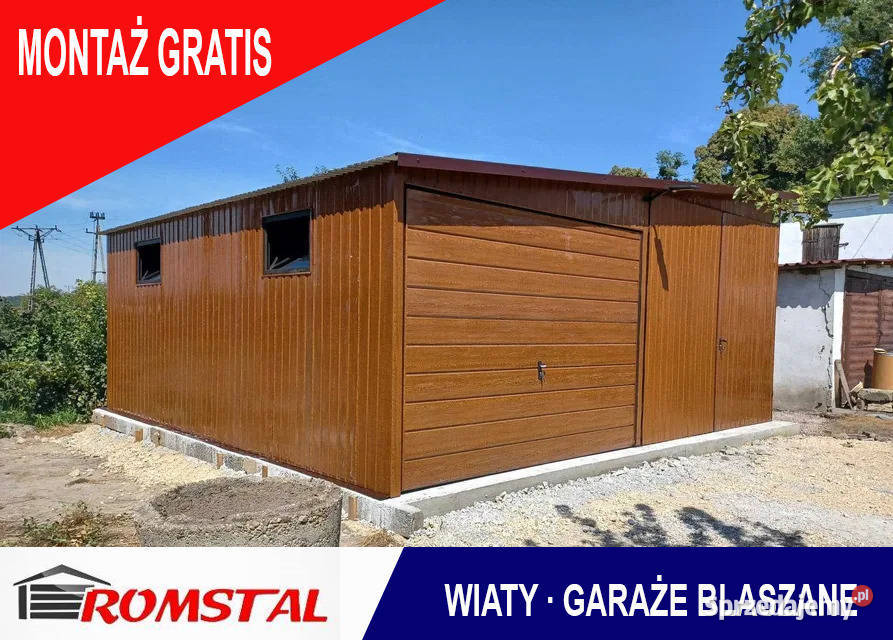 DREWNOPODOBNY Garaż Blaszany 7x6 - Magazyn / Wiata - Romstal a41v1