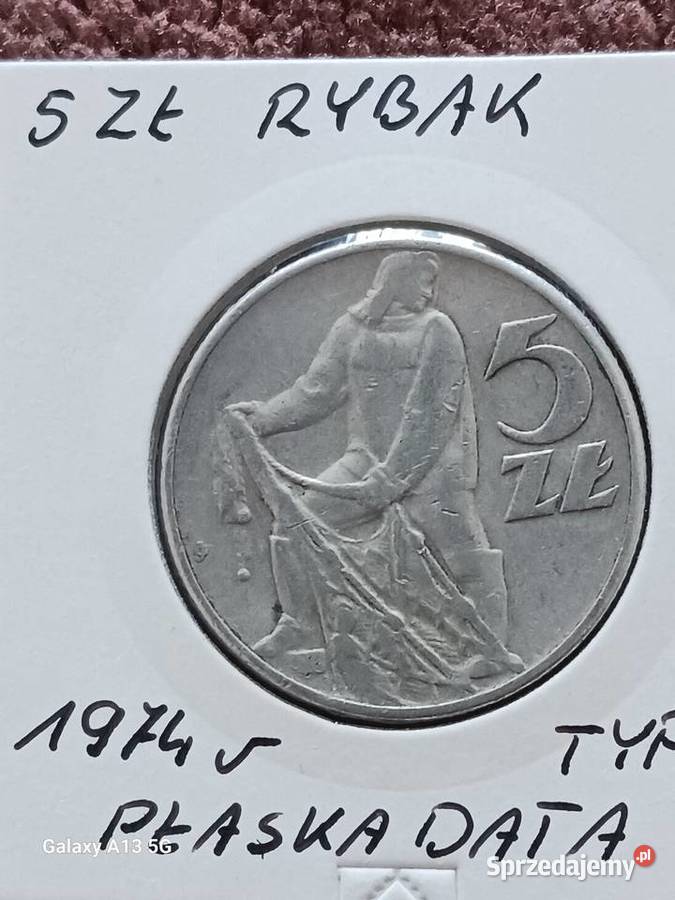 5 Złotych Rybak 1974 r płaska data rzadkość Konin