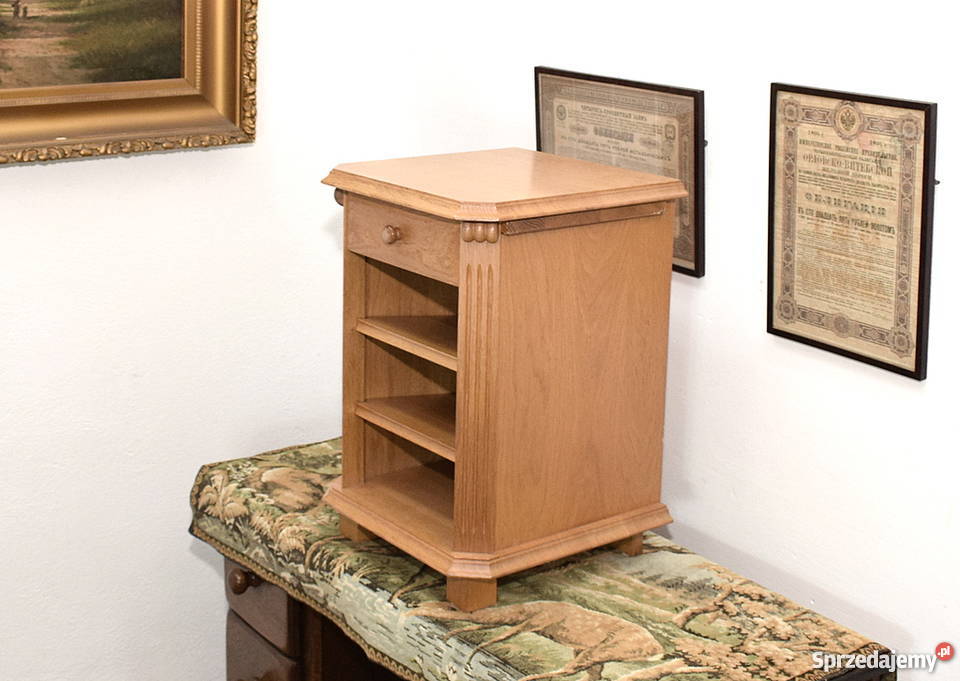 ŁADNA DĘBOWA SZAFKA Z WYSUWANYM BLATEM STOLIK