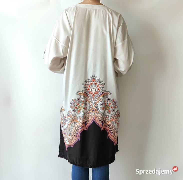 Bawełniana tunika 40 L 42 XL biała czarna wzór zachodniopomorskie Szczecin