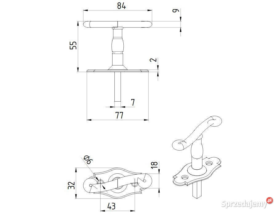 Klamka okienna MALTA CZARNA 8cm Chmielnik