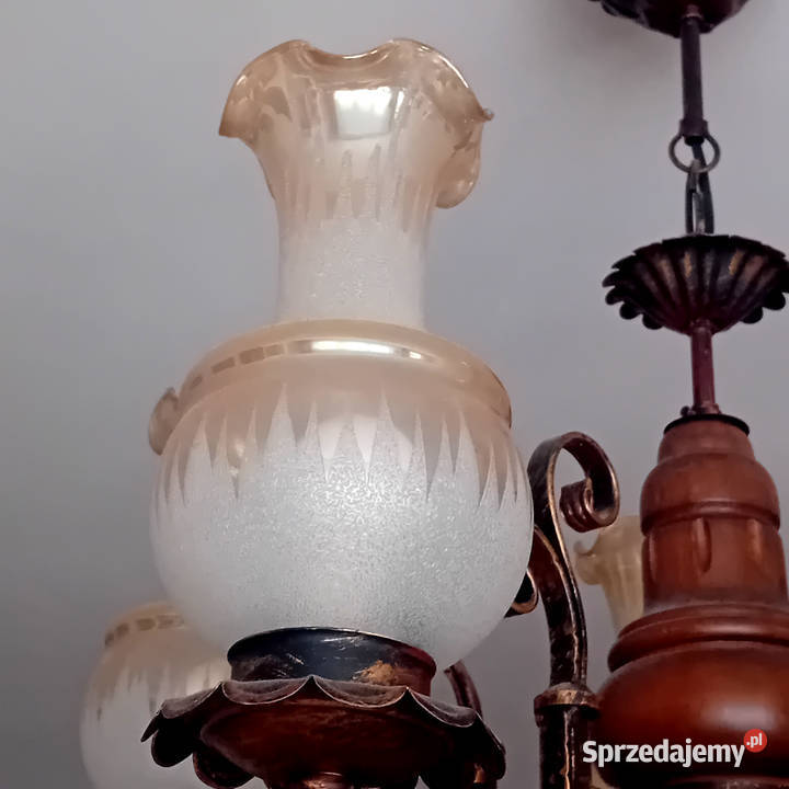 Żyrandol PRLretro 5ramienny klosze tulipany Koszalin