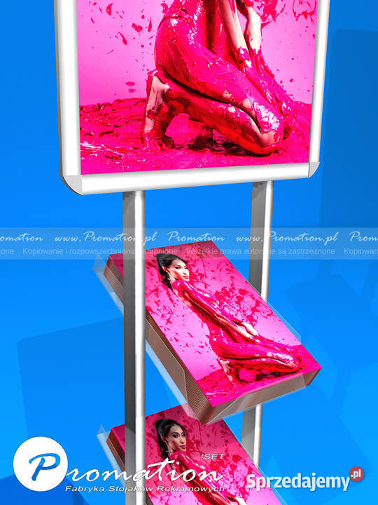 Stojak reklamowy na plakat A2 z kieszeniami na