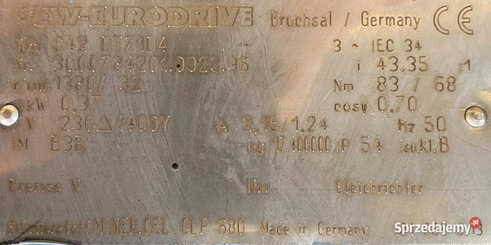 motoreduktor przekładnia 037kW 22obr 3fazowy SEW Pigża