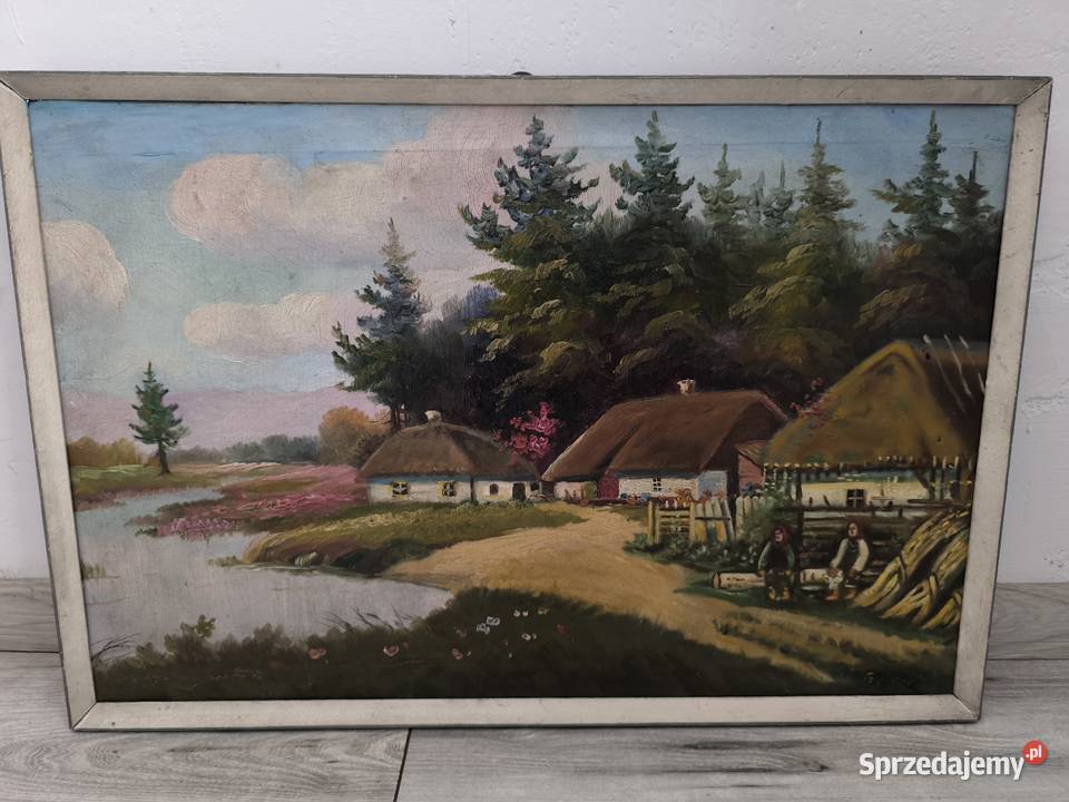 Piękny obraz olejny scena rodzajowa sygnowany Antyki, Sztuka, Kolekcje Łódź