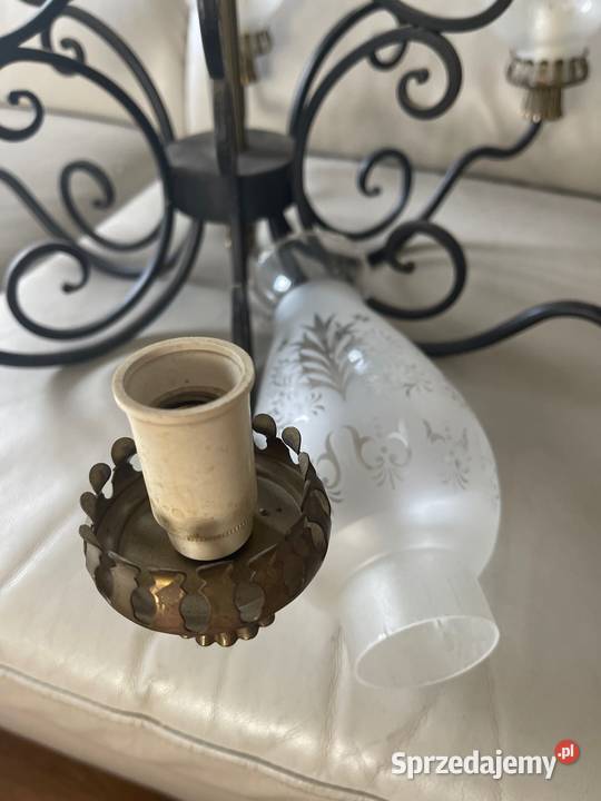 Antyk żyrandol lampa mosiądz szkło grawerowane Bystrzyca Kłodzka