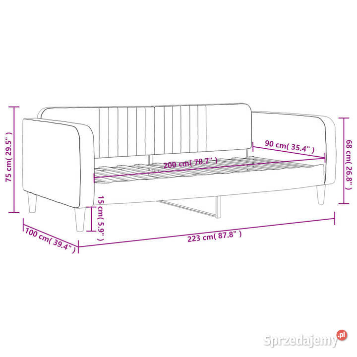 Sofa z funkcją spania ciemnoszara aksamit 90x200 75cm Łóżka