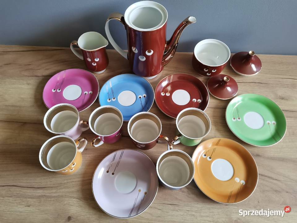 Stary serwis kawowy June Ćmielów W Potacki PRL Porcelana i szkło Katowice