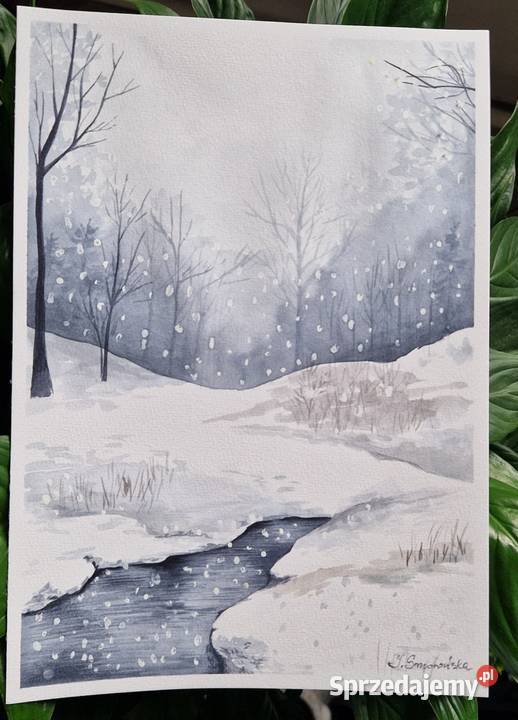 Akwarela ręcznie malowany obraz akwarelą pejzaż Kraków