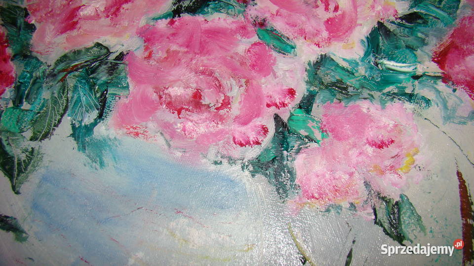 Obraz olejny RÓŻOWE RÓŻE W WAZONIE Grzechynia