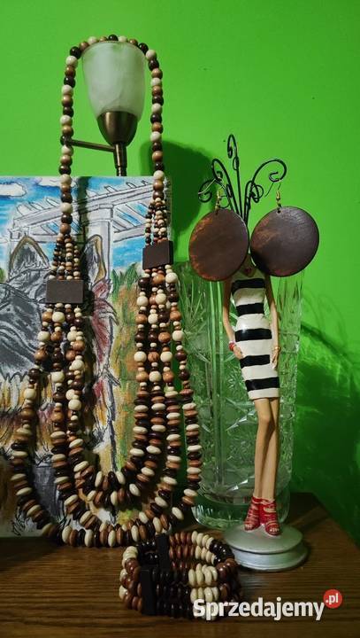 3częściowy zestaw drewnianej biżuterii w stylu Warszawa sprzedam