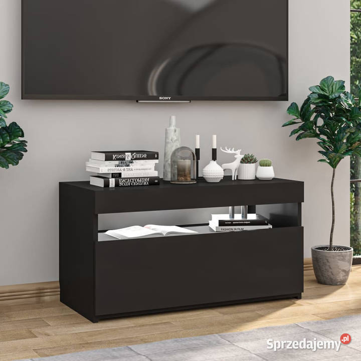 Szafka pod TV z oświetleniem LED czarna 75x35x40 Szafki Warszawa