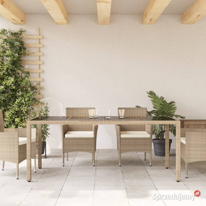 Stół ogrodowy ze szklanym blatem beż 190x90x75 Warszawa