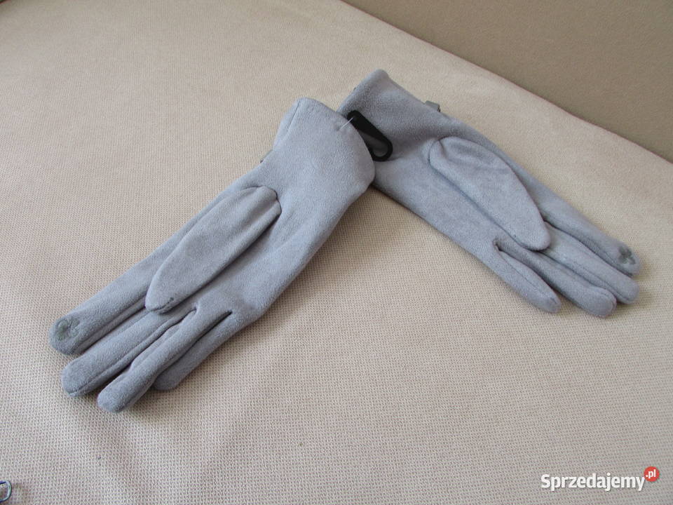 rękawiczki damskie eleganckie szare welurowe S M małopolskie Kraków