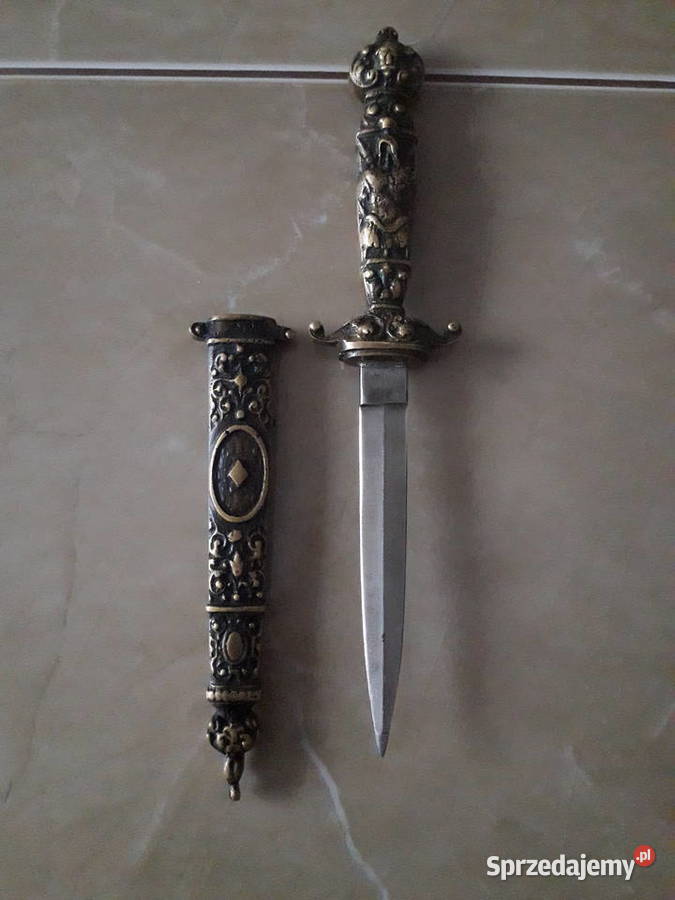 Antyczny mosiężny sztylet sygnowany UNIKAT Janów Lubelski