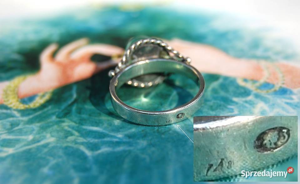 Stary pierścionek srebrny zielony chryzopraz Lublin sprzedam