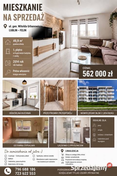 Mieszkanie na Felinie 2 pokoje 2 4990m2 pełne Lublin sprzedam