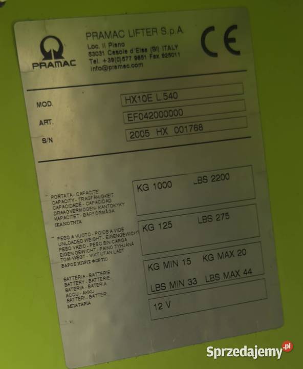 Wózek nożycowy Paleciak PREMAC HX 10E 1000