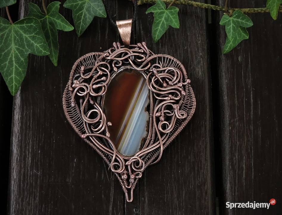 Zjawiskowy miedziany wisior dwukolorowy agat małopolskie Wieliczka