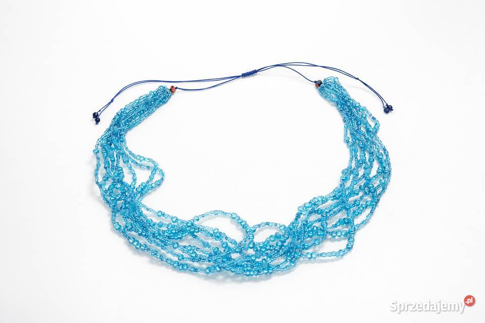 Naszyjnik wielorzędowy z koralików niebieski