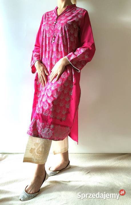 Nowa tunika indyjska różowa S 36 M 38 biały wzór Szczecin