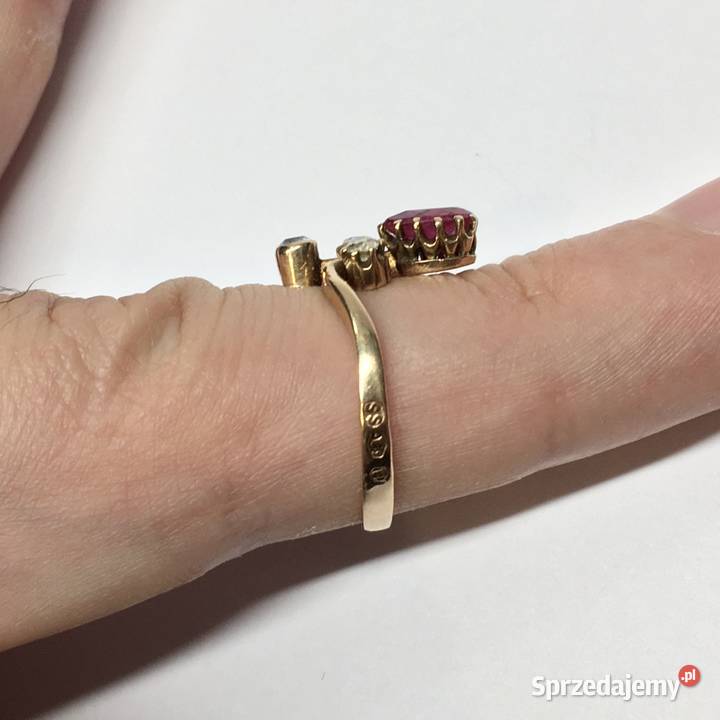 Złoty PIERŚCIONEK 585 14K Art Dco RUBIN i mazowieckie