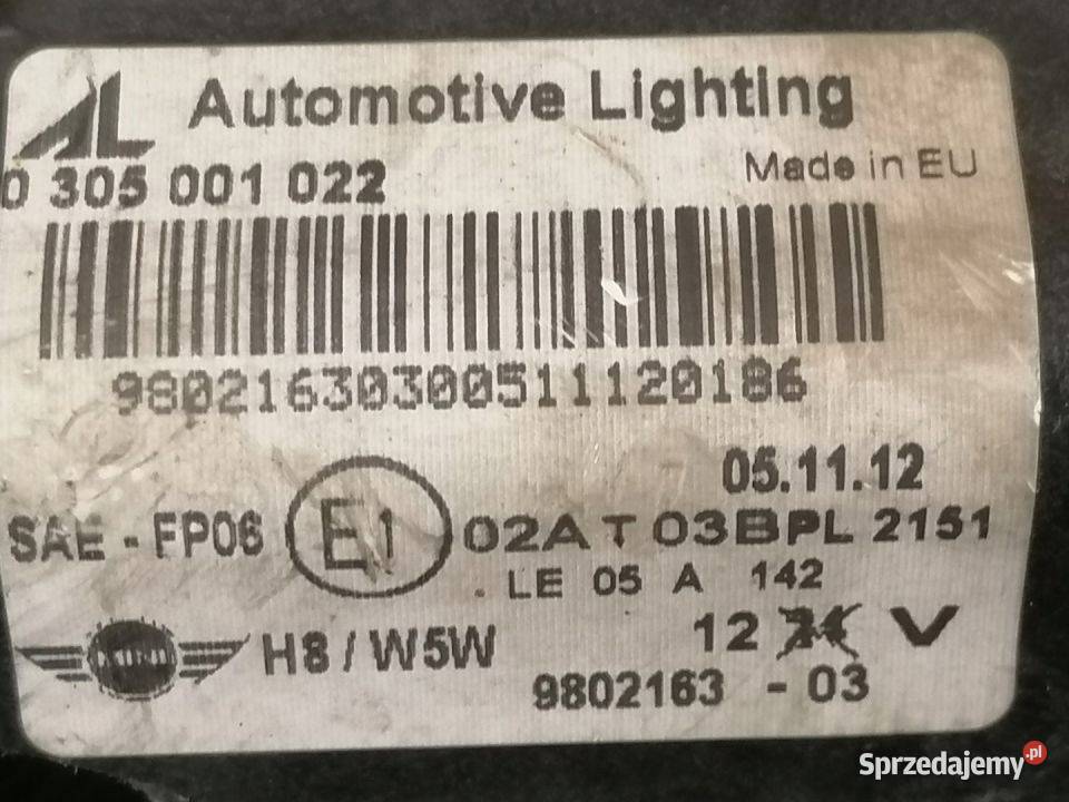 MINI COOPER R60 R61 HALOGEN PRAWY PRZÓD 9802163