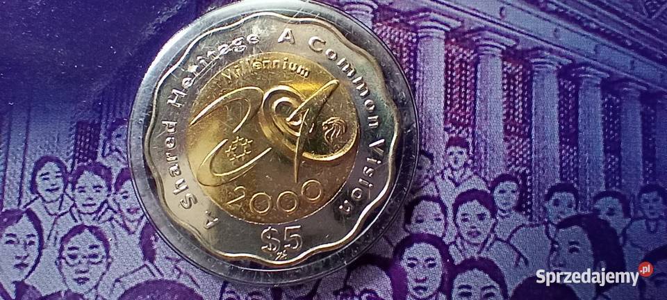 Stare monety 5 dolarów 2000 i 2 dolary Singapur Lesko