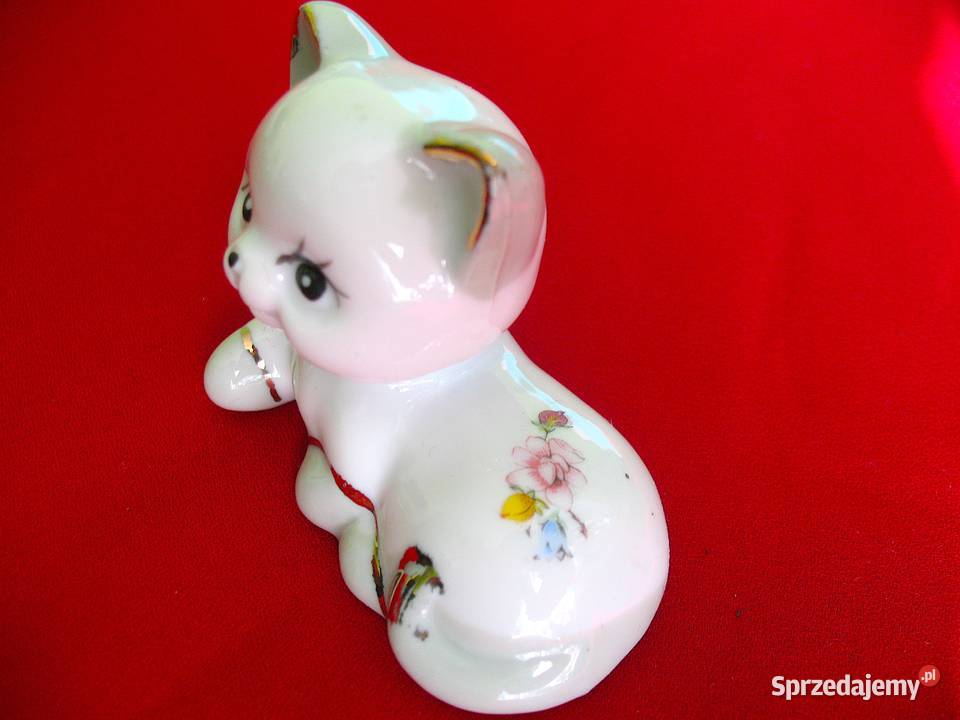 Kot biały mały kotek porcelana 5 x 7 x 4 biały Siedlce