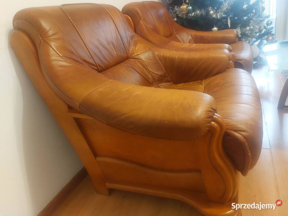Skórzane fotele I sofa rozkładana na której Meble