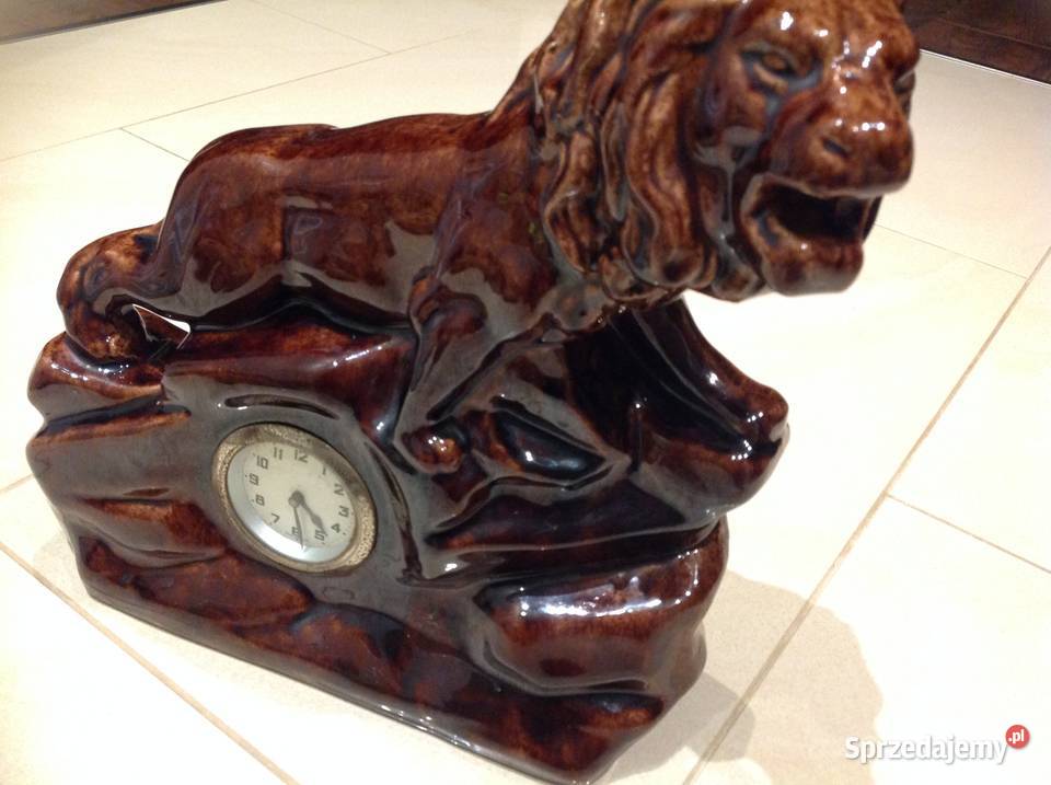Zegar Kominkowy Lew na Skale Sygnowany Nowa Sól