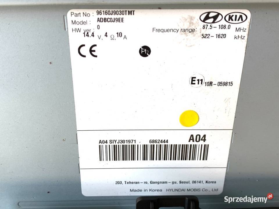 RADIO HYUNDAI KONA 96160J9030 ODTWARZACZ