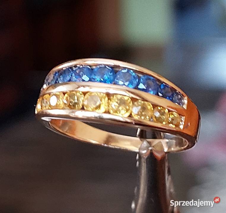 Damski Złoto 585 14k Pierścionek Szafiry Żółte i Grodzisk Mazowiecki
