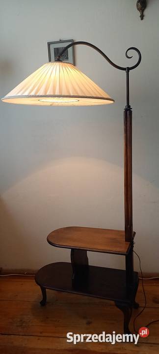Drewniana lampa podłogowa ze stolikiem ruchome Antyki, Sztuka, Kolekcje łódzkie Skierniewice sprzedam