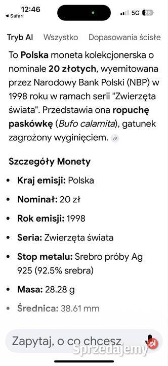 Moneta kolekcjonerska Ropucha Paskówka Jawiszowice