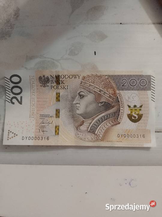 Banknot 200 seria DY 2021 0000316 promocja Jastrzębie-Zdrój