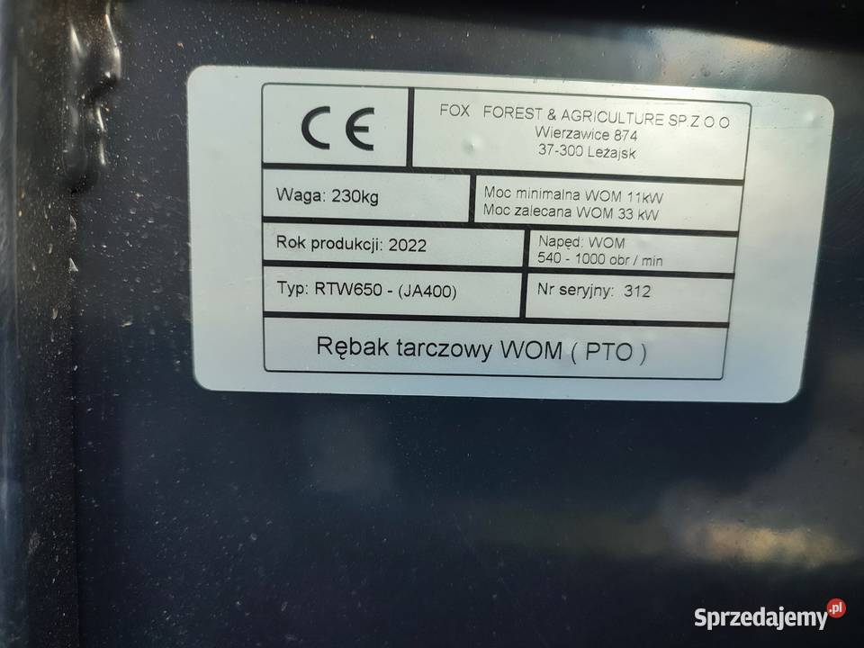Rębak tarczowy do gałęzi do zrębki Typ RTW650 Mokrzeszów