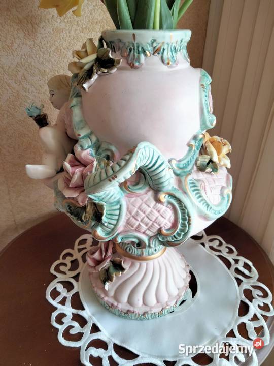 Włoska porcelana Putto duży wazon złocony Gniezno