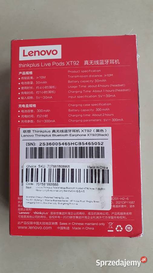 LENOVO XT92 Live Pods ThinkPlus TWS słuchawki Police