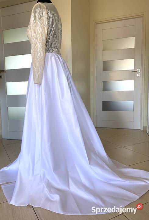 Suknia ślubna satyna długie rękawy rozmiar 40 L Damska sprzedam