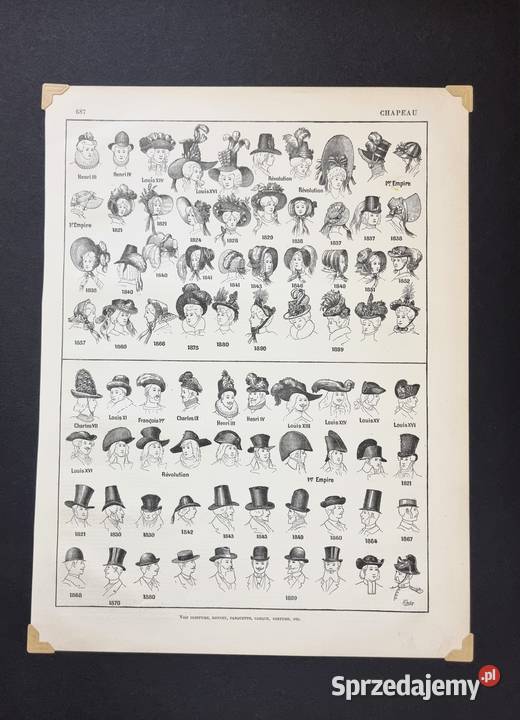 Ilustracja nakrycia głowy stara rycina stara zachodniopomorskie Kołobrzeg