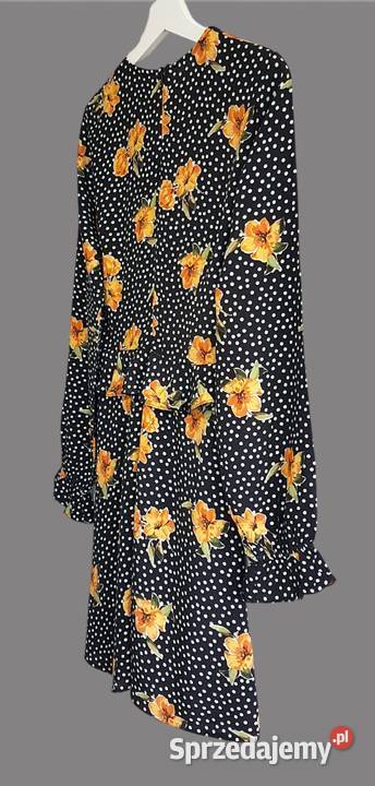 Damska sukienka czarna w kwiaty z długim rękawem Chrzanów